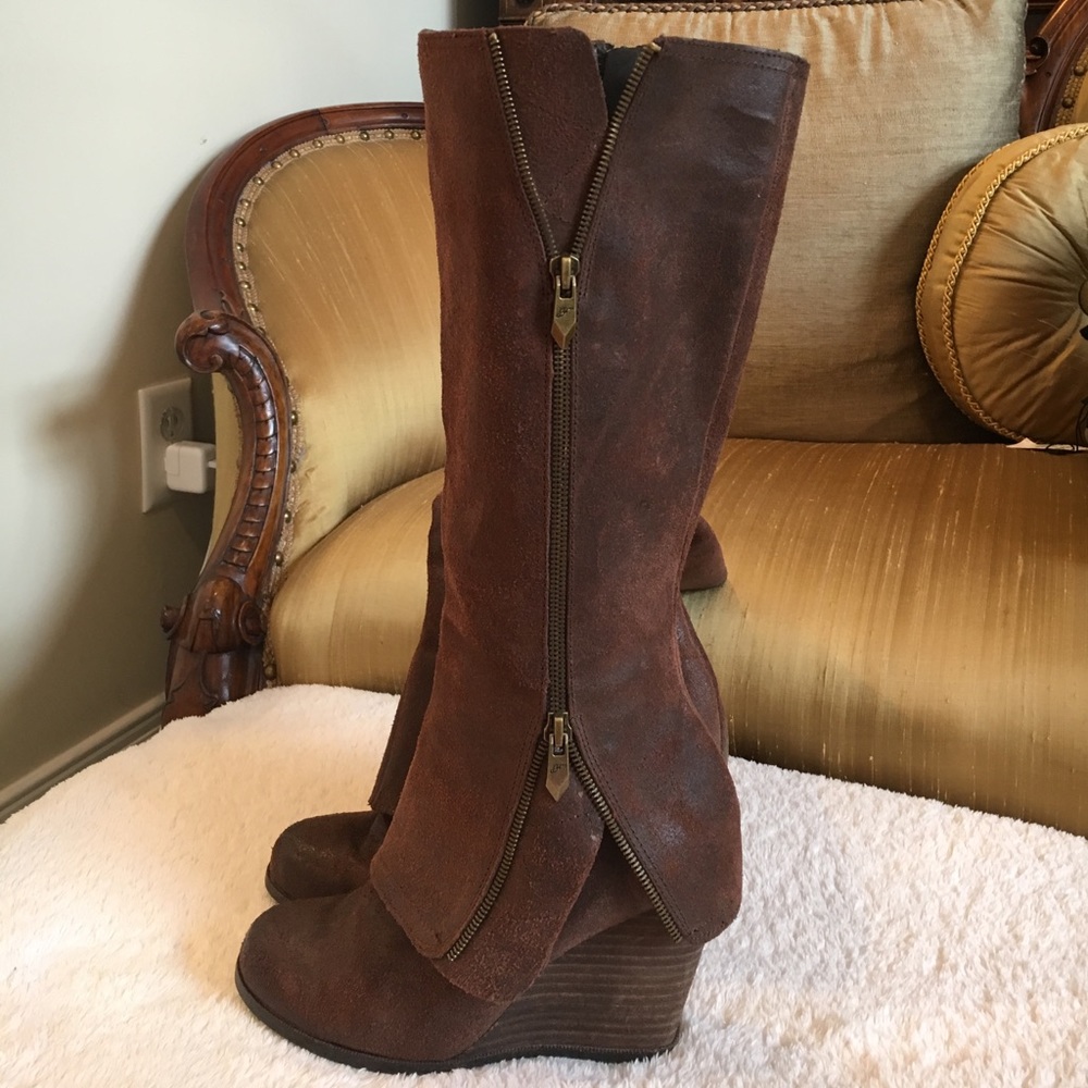 Fergie leather wedge boots